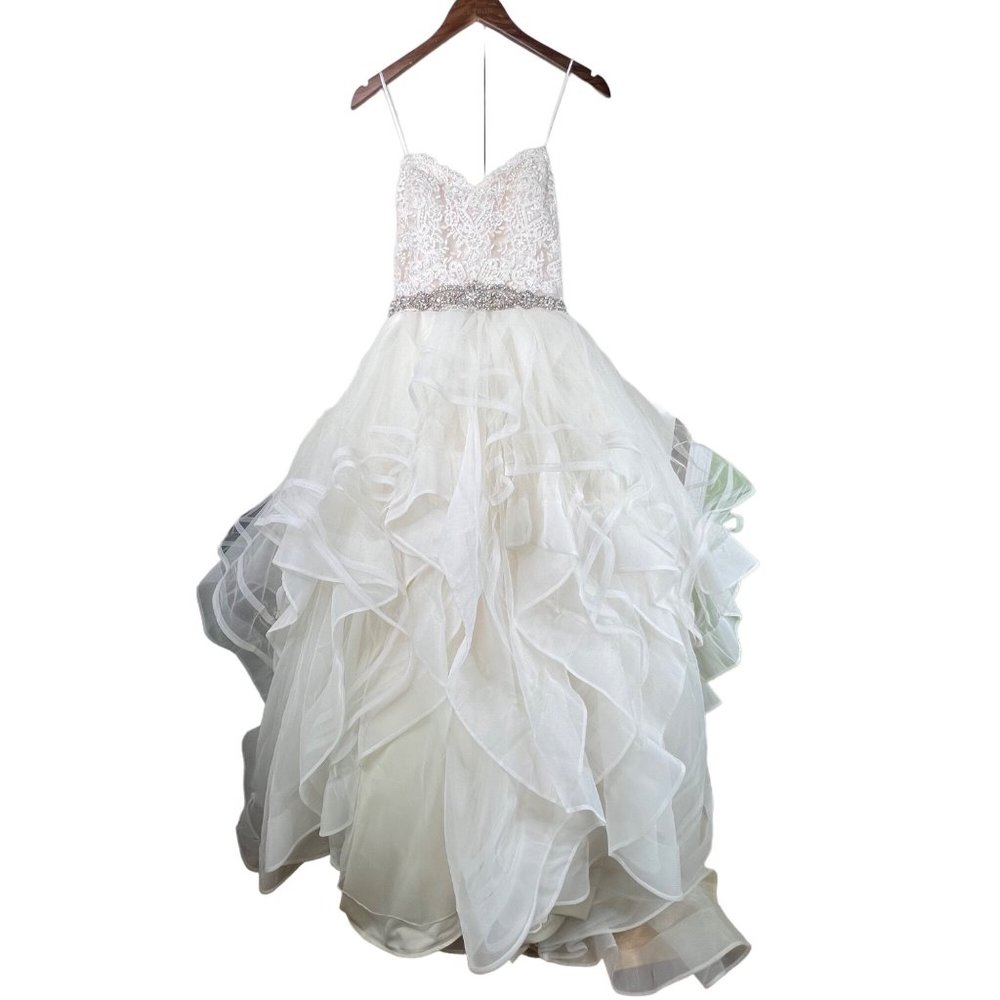 Morilee Madeline Gardner Beaded Strapless Lace Ruffled Wedding Ballgown US 10
